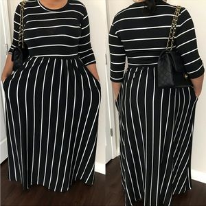 Black & White Striped Long Maxi Dress